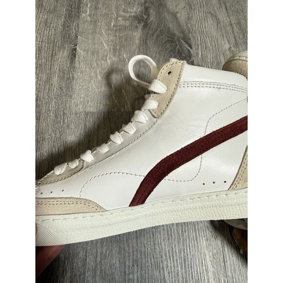 ALOHAS LEATHER HIGH TOP SNEAKER CREAM TAN MAROON LACE UP Women NWOB Size 8 - Picture 4 of 10
